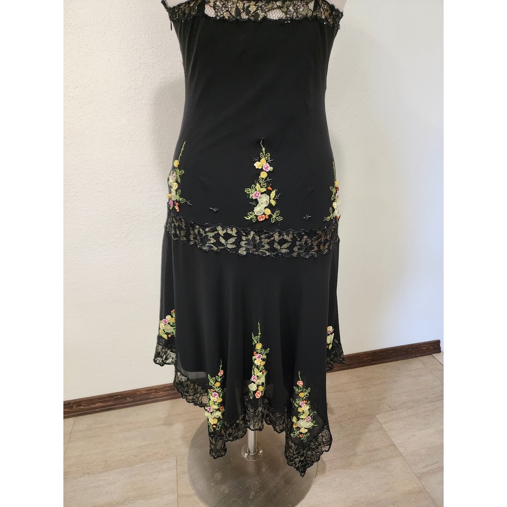 Vintage Sue Wong Silk Fairy Dress 90s Y2K Embroidered Floral Lace Black size 6 - Picture 15 of 16